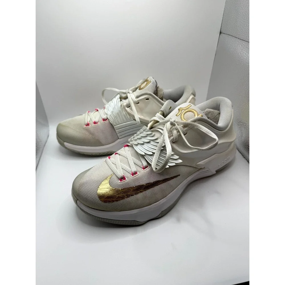 Nike KD 7 PRM 706858-176 Mens 11 Basketball Shoes White Gold Aunt Pearl Sneakers